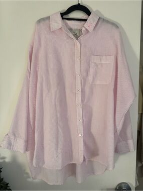 Free People Cloud Nine Button Down Shirt | Oversized Sm | Baby Pink